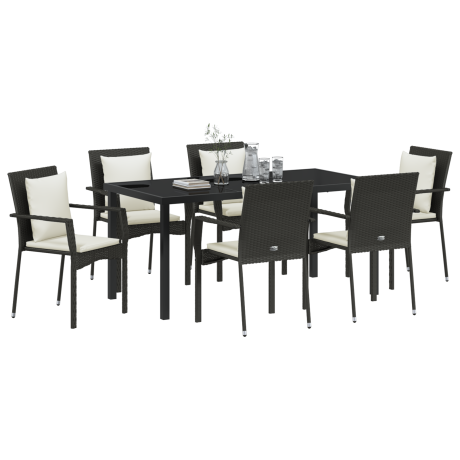 vidaXL 7-delige Tuin Eettafel Set met Kussens - Zwart Poly Rattan afbeelding3 - 1