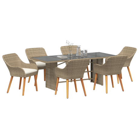 vidaXL 7-delige tuin eettafelset beige poly rattan afbeelding3 - 1