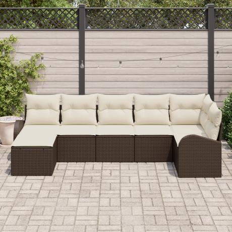 vidaXL Bankstel met kussen met opslag 7 pcs Bruin poly rattan afbeelding3 - 1