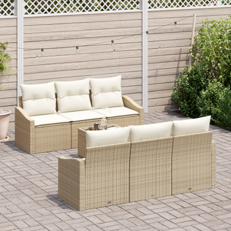 vidaXL 7-delige tuinbankset met kussens in beige poly rattan afbeelding3 - 1