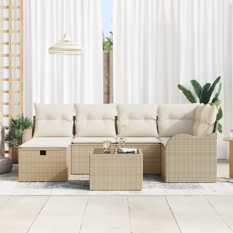 vidaXL Tuin Sofa Set met kussen met opslag 7 pcs Beige Poly riet afbeelding3 - 1