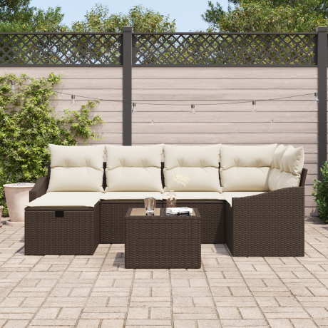 vidaXL 7-delige Tuinsalonset met Kussens Bruin Poly Rattan afbeelding3 - 1