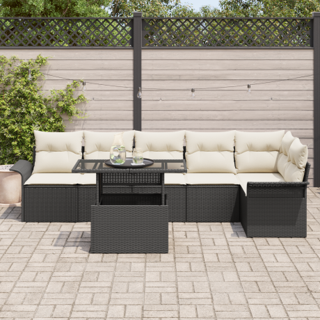vidaXL 7-delige Tuinsalonset met Kussens - Zwart Poly Rattan afbeelding3 - 1