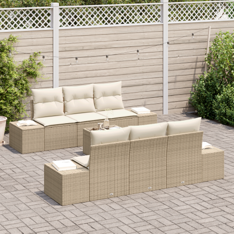 vidaXL 7-delige tuinset met beige kussens van poly rattan afbeelding3 - 1