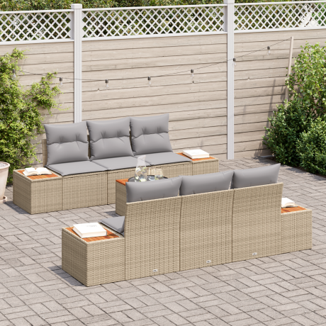 vidaXL Tuin Sofa Set met kussen met opslag 7 pcs Beige Poly riet afbeelding3 - 1
