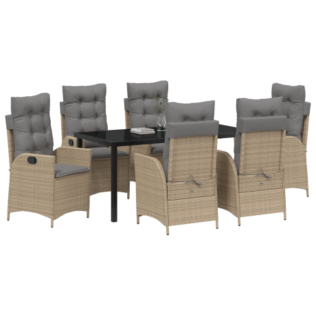 vidaXL 7-delige Tuinset met Kussens Beige Poly Rattan afbeelding3 - 1