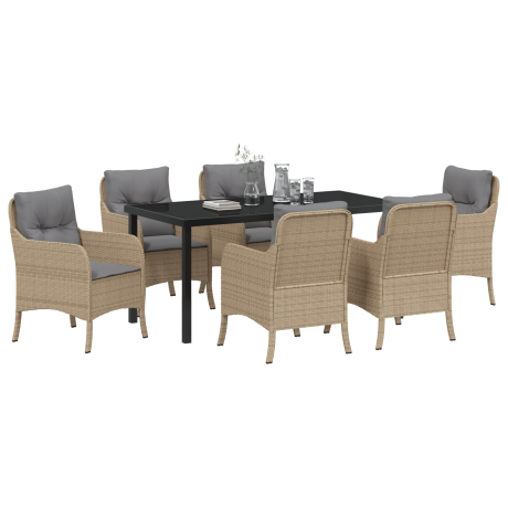 vidaXL 7-delige tuinset met kussens - Beige Poly Rattan afbeelding3 - 1