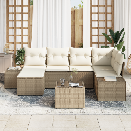 vidaXL Tuin Sofa Set met kussen 6 pcs Beige en Crème poly rattan afbeelding3 - 1