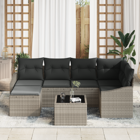 vidaXL Tuin Eetset 7 pcs Lichtgrijs Poly Rattan en Poedergecoat Staal afbeelding3 - 1
