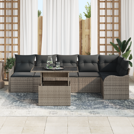vidaXL Bankstel met kussen 7 pcs Grijs Poly riet afbeelding3 - 1
