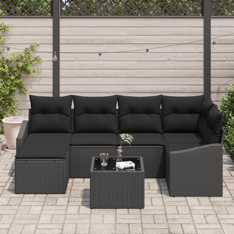 vidaXL Tuin Eetset 7 pcs Zwart Poly Rattan en Poedergecoat Staal afbeelding3 - 1