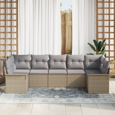 vidaXL Tuin Sofa Set met kussen met opslag 7 pcs Beige Poly riet afbeelding3 - 1