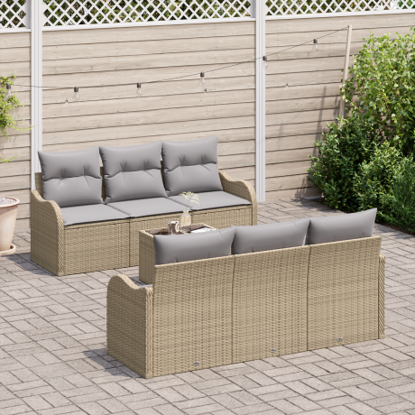 vidaXL Tuin Sofa Set 7 pcs Beige en Grijs Poly Riet en Staal en Glas afbeelding3 - 1