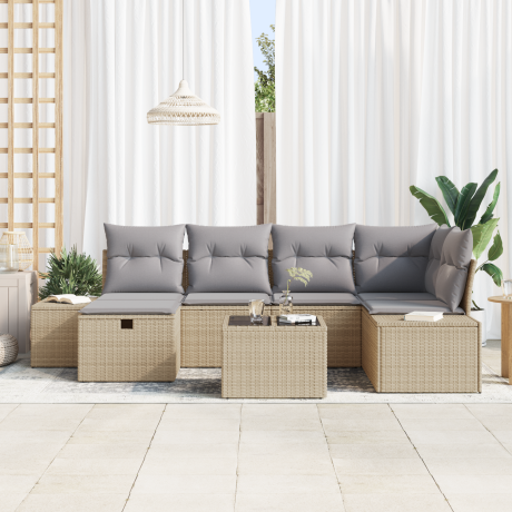 vidaXL Bankstel met kussen 6 pcs poly rattan afbeelding3 - 1