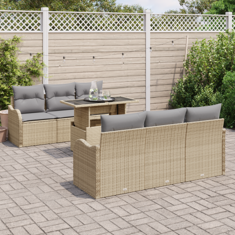 vidaXL 7-delige tuinset met kussens in beige poly rattan afbeelding3 - 1