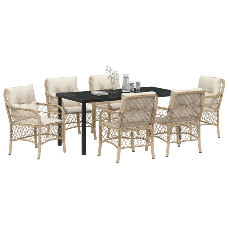 vidaXL 7-delige tuinset met kussens in beige poly rattan afbeelding3 - 1