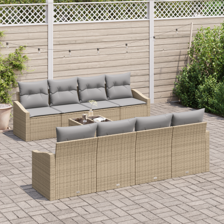 vidaXL Bankstel met kussen met opslag 7 pcs Beige en Grijs poly rattan afbeelding3 - 1