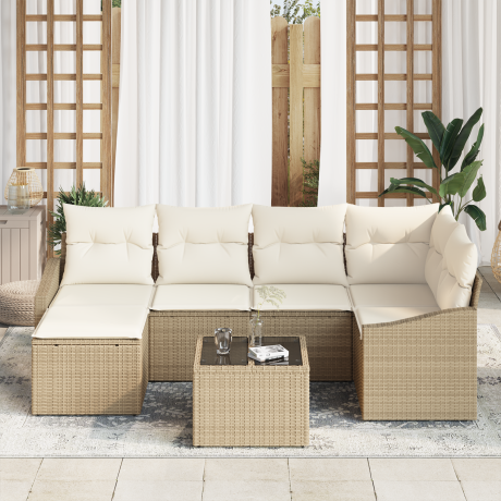 vidaXL Tuin Eetset met kussen met opslag 7 pcs Beige en Crème afbeelding3 - 1