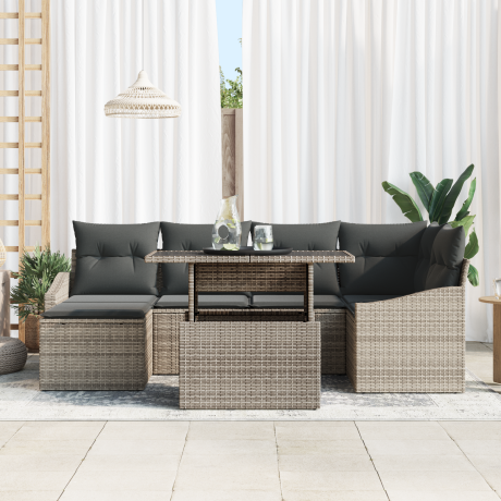 vidaXL Tuin Sofa Set 7 pcs Grijs Poly Rattan en Poedergecoat Staal afbeelding3 - 1