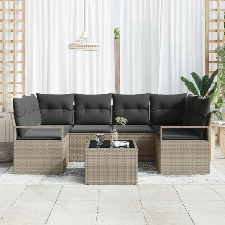 vidaXL Bankstel 7 pcs Lichtgrijs en Donkergijs poly rattan afbeelding3 - 1
