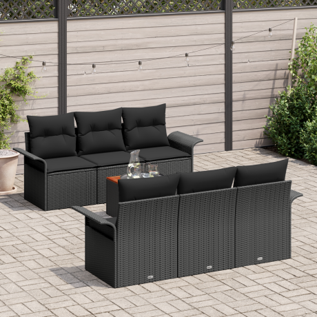 vidaXL 7-delige tuinset met kussens in zwart poly rattan en acacia afbeelding3 - 1