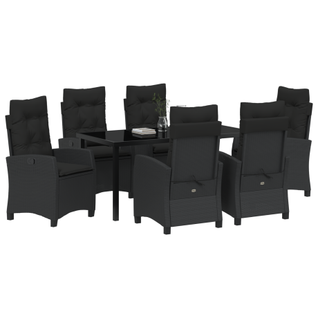 vidaXL 7-delige tuinset met kussens in zwart poly rattan afbeelding3 - 1