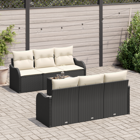 vidaXL Tuin Sofa Set 7 pcs Zwart en Crème Poly Riet en Staal en Glas afbeelding3 - 1