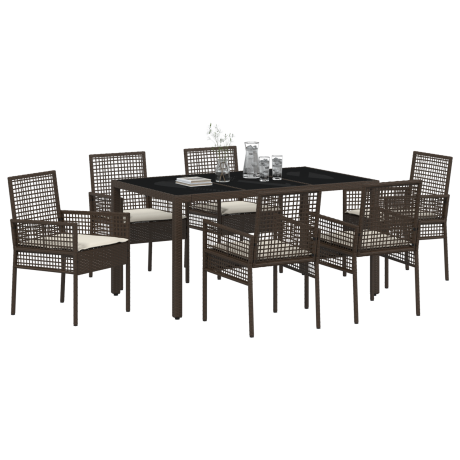 vidaXL Tuin eettafelset 7 pcs Bruin poly rattan afbeelding3 - 1