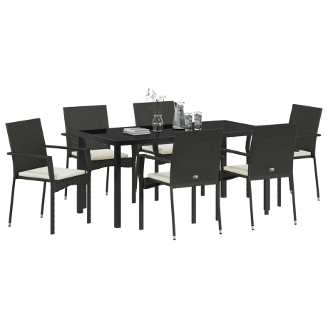 vidaXL 7-delige tuinset met kussens - Zwart - Poly Rattan afbeelding3 - 1