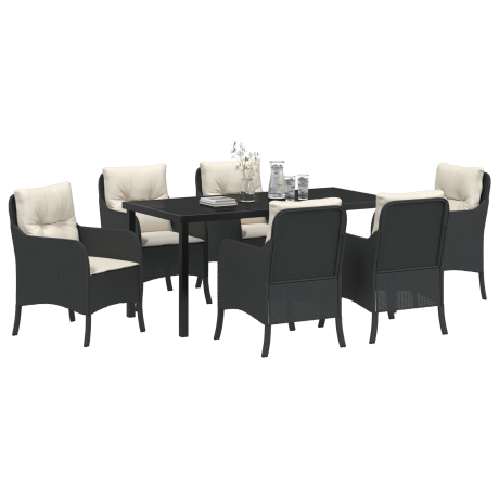 vidaXL 7-delige tuinset met kussens - zwart poly rattan afbeelding3 - 1
