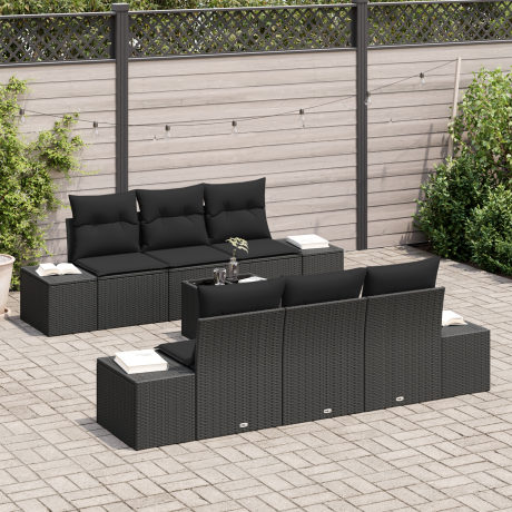 vidaXL 7-delige tuinset met kussens zwart poly rattan afbeelding3 - 1
