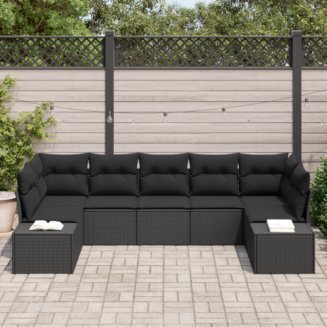 vidaXL 7-delige tuinset met kussens zwart poly rattan afbeelding3 - 1