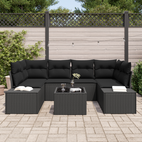 vidaXL 7-delige Tuinset met Kussens - Zwart Poly Rattan afbeelding3 - 1