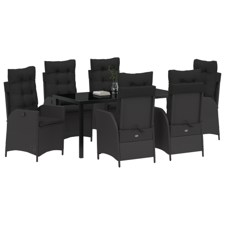vidaXL 7-delige tuinset met kussens - zwart poly rattan afbeelding3 - 1
