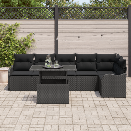 vidaXL Bankstel met kussen 7 pcs Zwart Poly riet afbeelding3 - 1