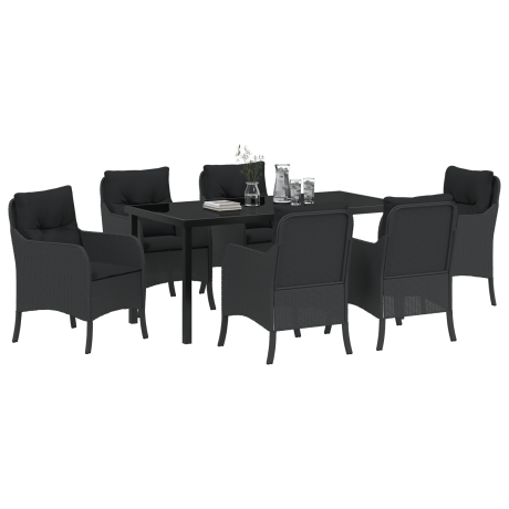 vidaXL 7-delige tuinset met kussens zwart poly rattan afbeelding3 - 1