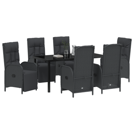 vidaXL 7-delige tuinset met kussens - zwart poly rattan afbeelding3 - 1