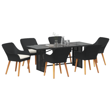 vidaXL Tuin eettafelset met kussen 7 pcs Zwart poly rattan afbeelding3 - 1