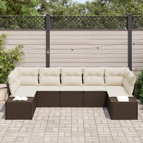 vidaXL 7-delige tuinsofa set met kussens - Bruin Poly Rattan afbeelding3 - 1
