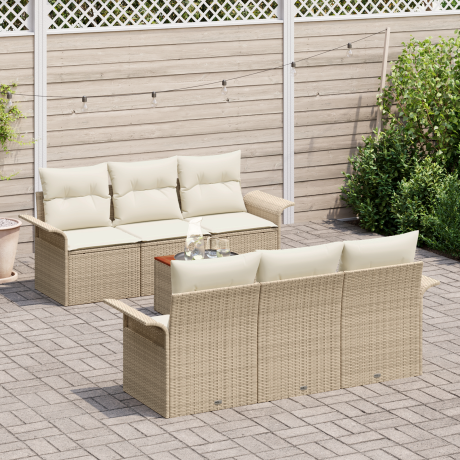 vidaXL 7-delige tuinsofa set met kussens in beige, gemaakt van poly rattan en acacia afbeelding3 - 1