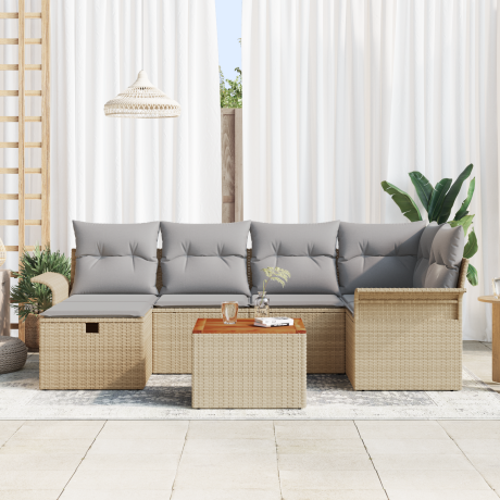 vidaXL 7-delige tuinsofa set met kussens in beige poly rattan afbeelding3 - 1