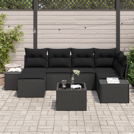 vidaXL Tuin Sofa Set met kussen met opslag 6 pcs Zwart poly rattan afbeelding3 - 1