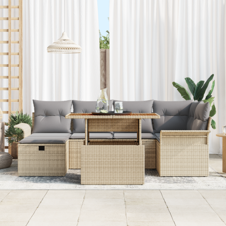 vidaXL 7-delige tuinsofa set met kussens in beigetint poly rattan afbeelding3 - 1