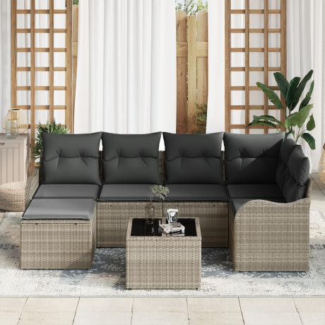vidaXL Tuin Sofa Set 7 pcs Lichtgrijs poly rattan afbeelding3 - 1