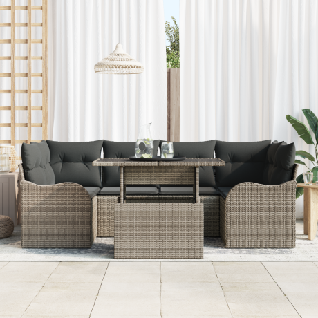 vidaXL Tuin Sofa Set met kussen 7 pcs Grijs en Donkergrijs poly rattan afbeelding3 - 1