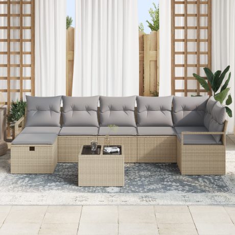 vidaXL 8-delige ligbed set met kussens Beige Poly Rattan afbeelding3 - 1