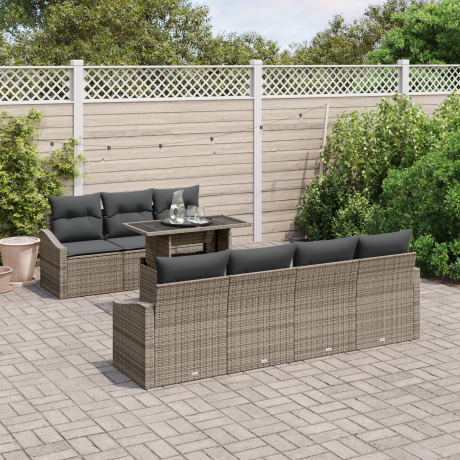 vidaXL 8-delige ligbed set met kussens grijs poly rattan afbeelding3 - 1