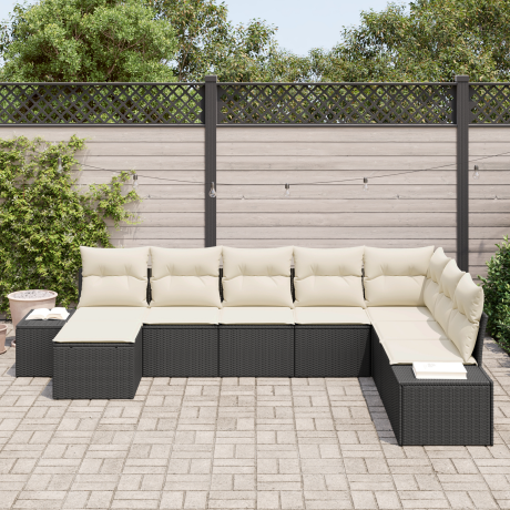 vidaXL 8-delige ligbed set met kussens zwart poly rattan afbeelding3 - 1