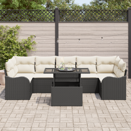 vidaXL 8-delige ligbed set met kussens zwart poly riet afbeelding3 - 1