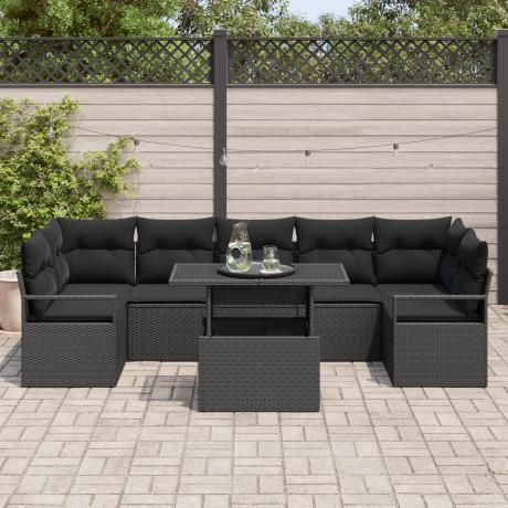 vidaXL 8-delige ligbedden set met kussens zwart poly rattan afbeelding3 - 1